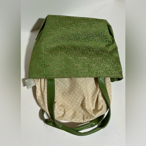 Liz Claiborne Vintage Handbag Satchel Shoulder Bag Purse Pocket Green with Gold - Picture 9 of 16